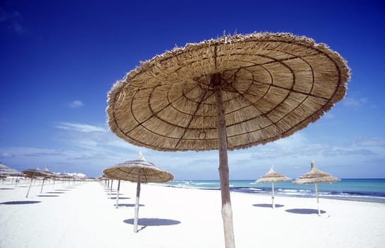 A sandy beach near Sousse in central Tuneisen in North Africa.