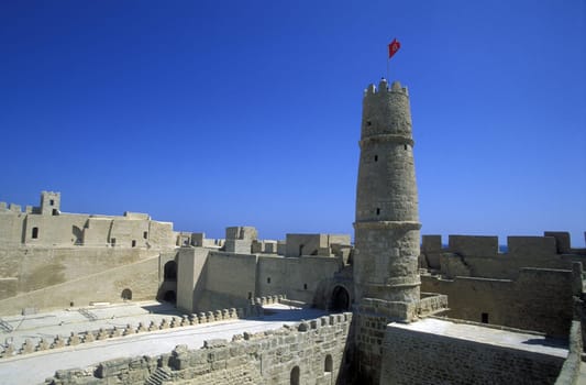 The Ribat Monastery in the Old Town or Medina of Monastir on the Mediterranean Sea in Tunisia in North Africa.