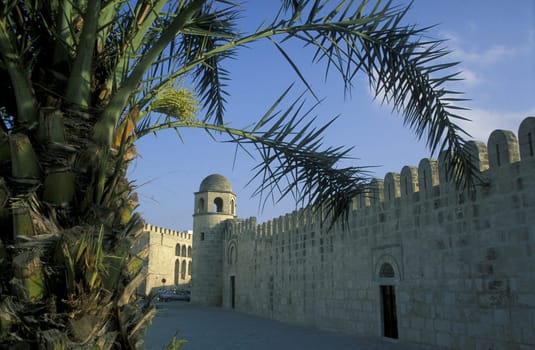 The Great Mosque with the Wall in the Old Town or Medina of Sousse on the Mediterranean Sea in Tunisia in North Africa.
