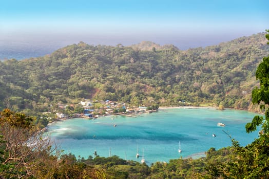 View of the turquoise bay of Sapzurro near Capurgana, Colombia