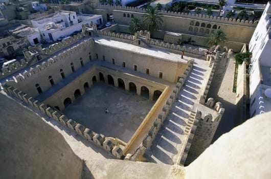 The Great Mosque with the Wall in the Old Town or Medina of Sousse on the Mediterranean Sea in Tunisia in North Africa.