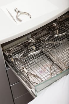 Drawer with tools of a foot care worker