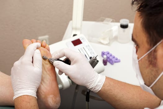 Foot care in his practice at work