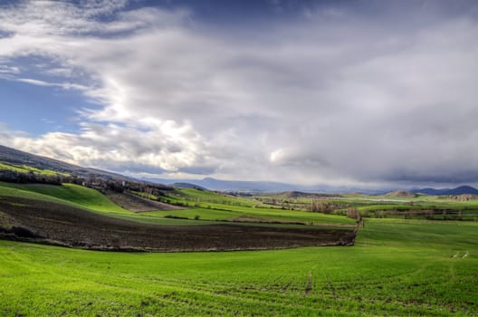 View over the Navarra's meadows in Spain