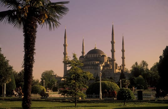 The Blue Mosque in the Sulranahmet district of Istanbul in the Tuerkey.