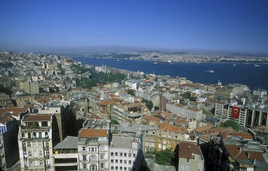 The skyline of Galatasaray on the Bosphorus in Istanbul in the Tuerkey.
