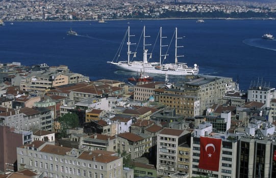 The skyline of Galatasaray on the Bosphorus in Istanbul in the Tuerkey.