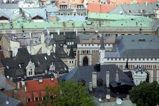 The city panorama over the old town of Riga of the capital