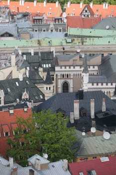The city panorama over the old town of Riga of the capital