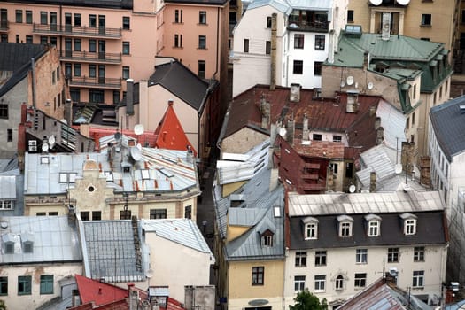 The city panorama over the old town of Riga of the capital