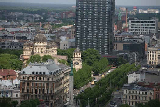 The city panorama over the old town of Riga of the capital