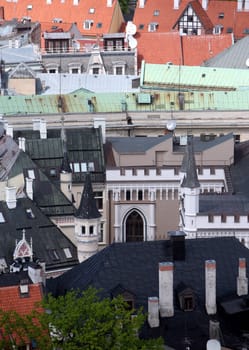 The city panorama over the old town of Riga of the capital