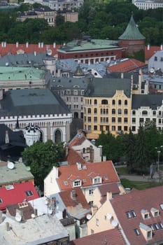 The city panorama over the old town of Riga of the capital