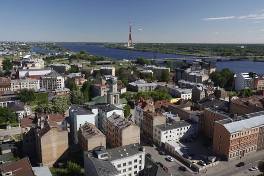 The city panorama over the old town of Riga of the capital