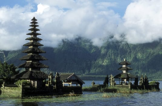 The Pura Ulum Danu Temple on Lake Bratan in northern Bali on the island of Bali in Indonesia.