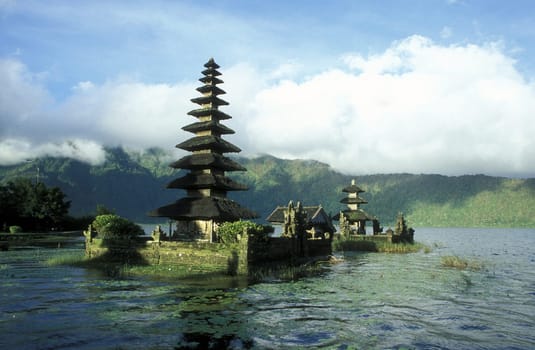 The Pura Ulum Danu Temple on Lake Bratan in northern Bali on the island of Bali in Indonesia.