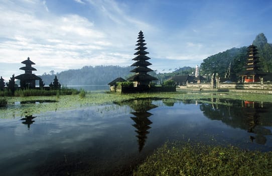 The Pura Ulum Danu Temple on Lake Bratan in northern Bali on the island of Bali in Indonesia.