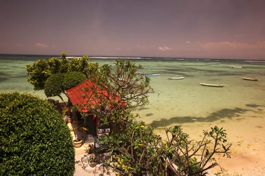 A beach in Jungutbatu Beach in the west of the small island of Nusa Lembongan in the eastern island of Bali in Indonesia in South East Asia.