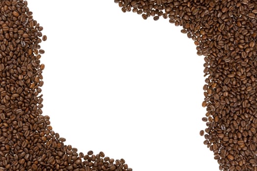 Frame of roasted coffee beans left and right