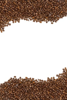Roasted coffee beans as frames up and down