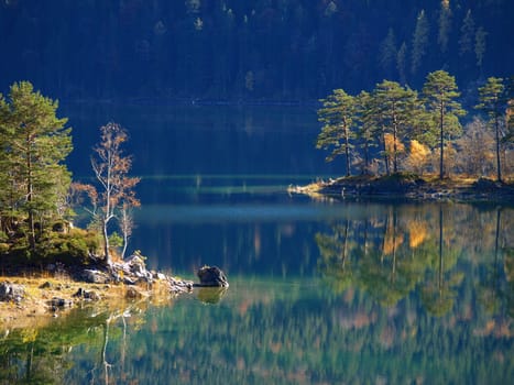 Islands in the Eibsee,Upper Bavaria,Germany