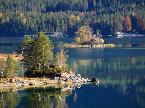 Islands in the Eibsee,Upper Bavaria,Germany