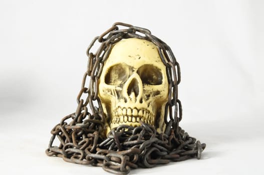 Skull and old Chains on a White Background