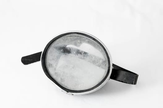 Old Vintage Dirty Diving Mask on a White Background