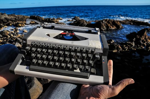 Old Ancient Vintage black and white Travel Typewriter