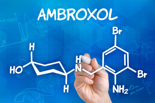 Hand draws chemical structural formula of Ambroxol