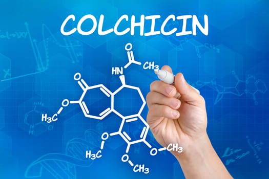 Hand draws chemical structural formula of colchicine