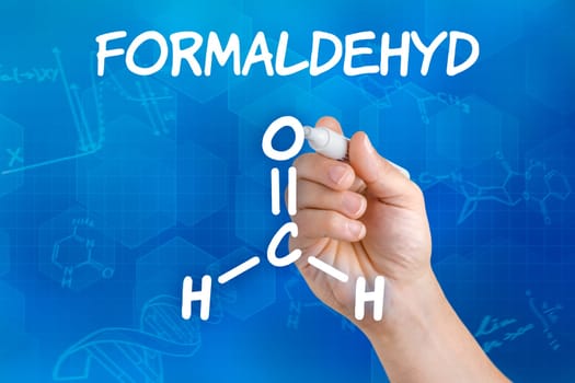 Hand draws chemical structural formula of formaldehyde