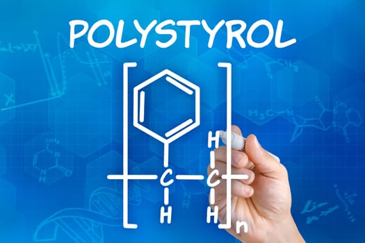 Hand draws chemical structural formula of polystyrene