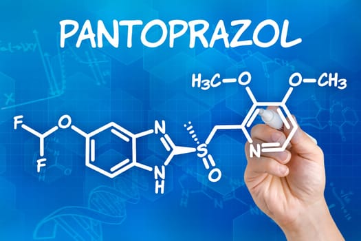 Hand draws chemical structural formula of pantoprazole