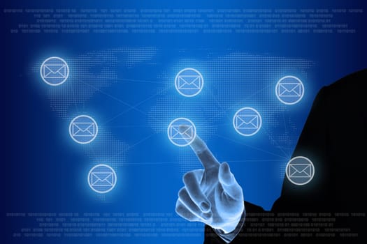 hand pushing e-mail on networking concept