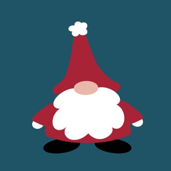 Gonk style cartoon Santa with black boots and bushy beard. Gonk style Father Christmas. Christmas decoration for the festive season. Cute and timeless character, gnome like figure.