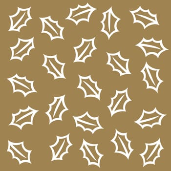 A simple contemporary holly leaf outline design on a sandy beige background. All-over patter. Brown kraft paper design.
