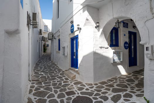 Stoned streets of Parikia in the morning in Paros, Greece