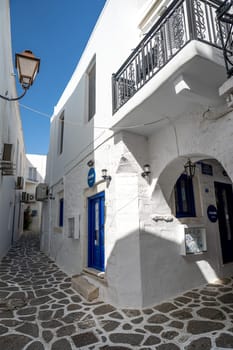 Stoned streets of Parikia in the morning in Paros, Greece