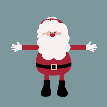 Illustration of a fun quirky Santa with arms out wide ready for a hug. Santa hug. Welcome. Quirky Father Christmas. Cartoon style Christmas illustration. Perfect for the holiday season.