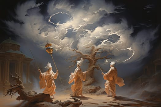 Immerse yourself in the realm of fantasy and behold the awe-inspiring sight of whirling sandstorm djinns.