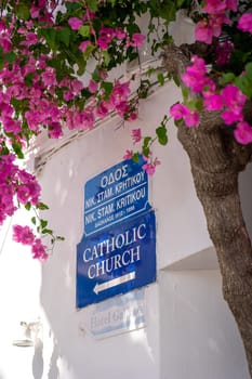 Church sign indication in Paros, Greece