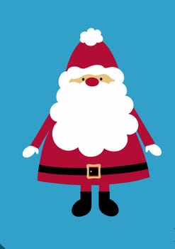 Modern Santa Claus illustration with a big bushy beard. This has been drawn in a simplistic cartoon style. AKA Father Christmas