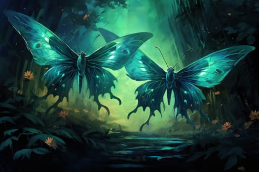 A captivating portrayal of celestial moth guardians, their ethereal presence warding off malevolent spirits with a soft, lunar glow.