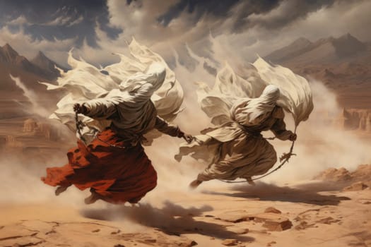 In the enchanting world of fantasy, there exist mystical beings known as whirling sand dervishes.