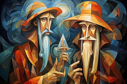 A mesmerizing portrayal of venerable and formidable wizards, exuding wisdom as they masterfully cast intricate arcane spells, wielding ancient staffs adorned with mystic runes.