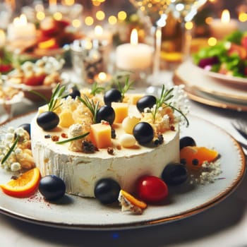 close up photo of plate with cheese dish on some festive event, party or wedding reception. macro lens