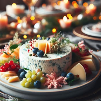 close up photo of plate with cheese dish on some festive event, party or wedding reception. macro lens