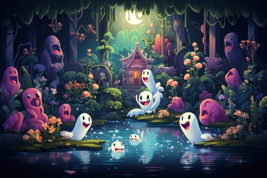 A whimsical portrayal of mischievous laughter sprites, their infectious joy and mirth radiating as they frolic through enchanted meadows.
