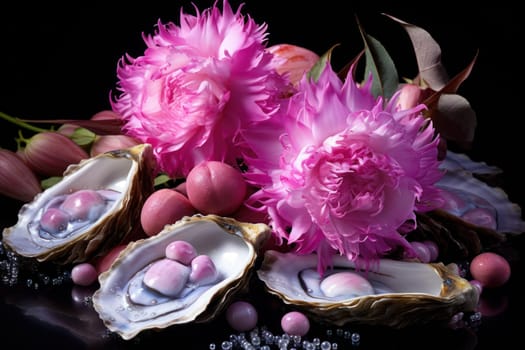 An enchanting depiction of radiant pearl oysters, tenderly nurturing exquisite pearls imbued with enigmatic properties.